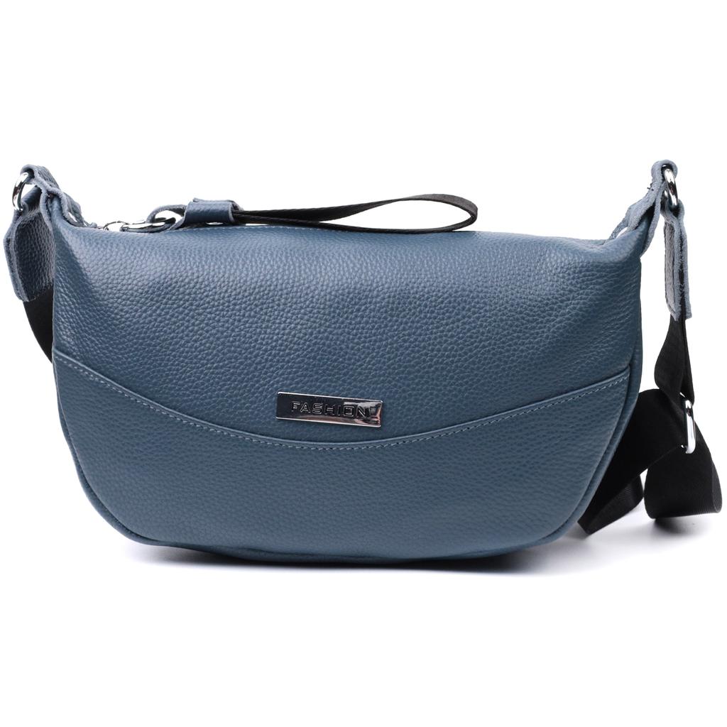 Crossbody Bag for Women with an Unusual Runner Keychain Made of Genuine Leather Vintage 22617 Blue
