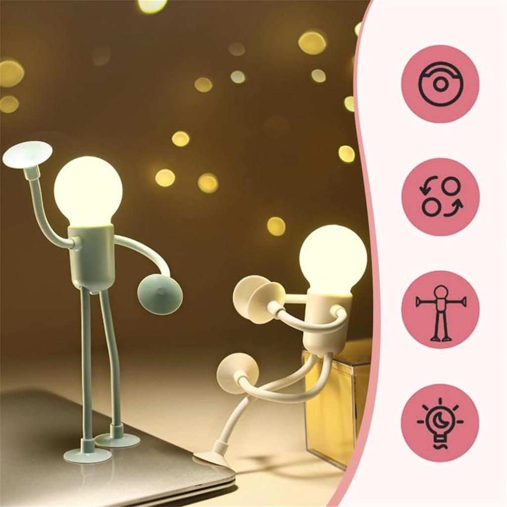LONGLUAN Changeable Shape Funny Sportsman Night Light, 2024 DIY Mini Light Bulb Man, Bendable Suction Cup Desk Lamp, Unique Decor for Kids' Bedrooms,