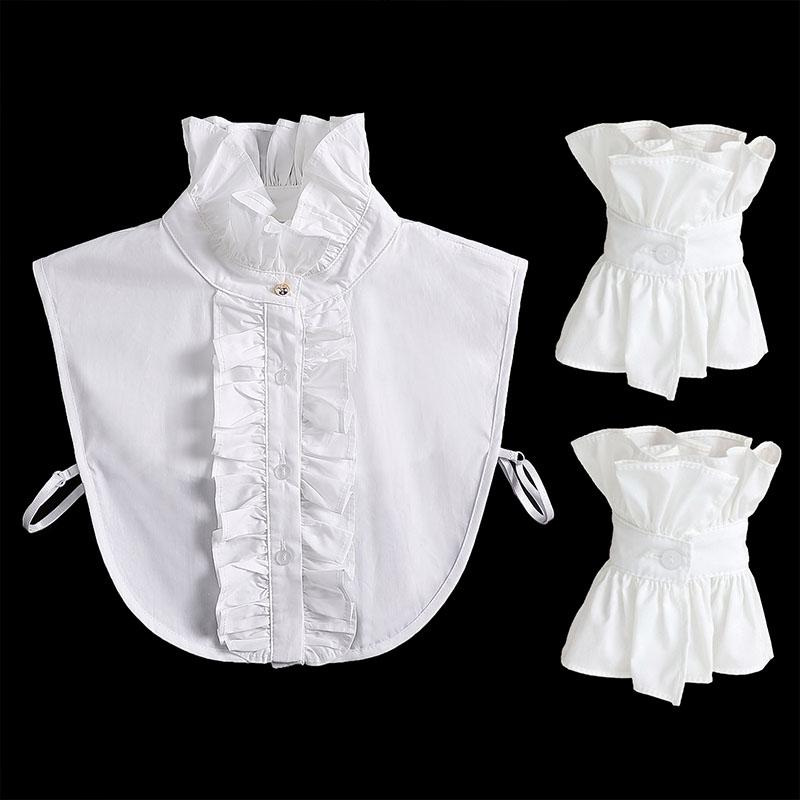 White Big Lapel Fake Collar And Black Detachable Cuff Lace False Collar Stand Removable Faux Col for Women Half Shirt Accessory