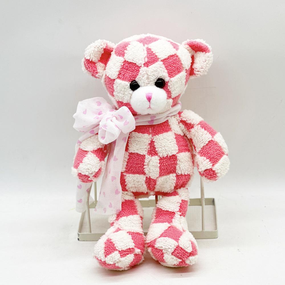 Hot Selling New Teddy Beer Plush Ribbon Checkerboard Teddy Cute Plush Doll