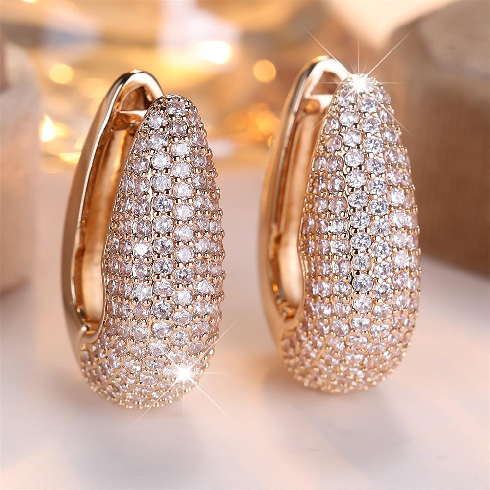 

White Zircon Full Stone Hoop Earrings For Women Vintage Gold Silver Color Wedding Jewelry Gifts