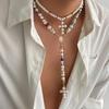 2Pcs/Set Hiphop Punk Imitation Pearl Cross Pendant Necklace for Men Women Goth Double Layered Necklace Y2K Jewelry Gifts
