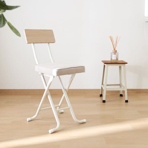 Fuji Boeki Folding Chair, Indoor Chair, Seat Height 47cm, High Chair with Backrest, Width 36.5cm x Depth 46cm x Height 73.5cm, Beige, Noel, 51431