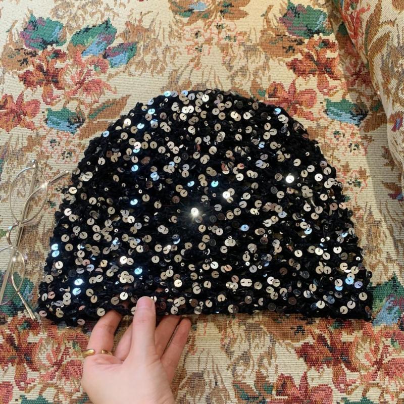 Vintage Sequined Hollow Pullover Hats Women Summer Autumn Travel Photo Atmosphere Versatile Casual Y2K Knit Beanie Hat