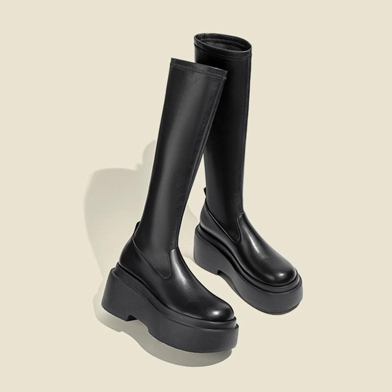 Long Legs Project~ Shorty Le Platform Boots Women's 2025 Elastic Medium Boots Women's Skinny Boots Long Tall Knight