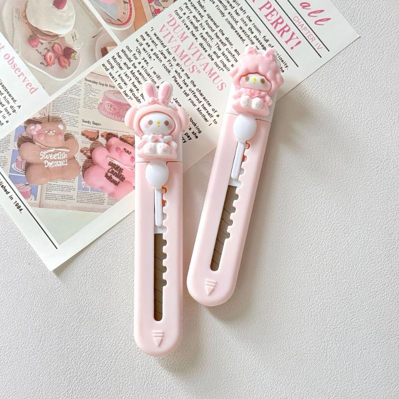 Cute Rabbit Craft Knife Portable Mini Box Cutter for Students Cartoon Retractable Utility Blade for Package Unboxing Cutter