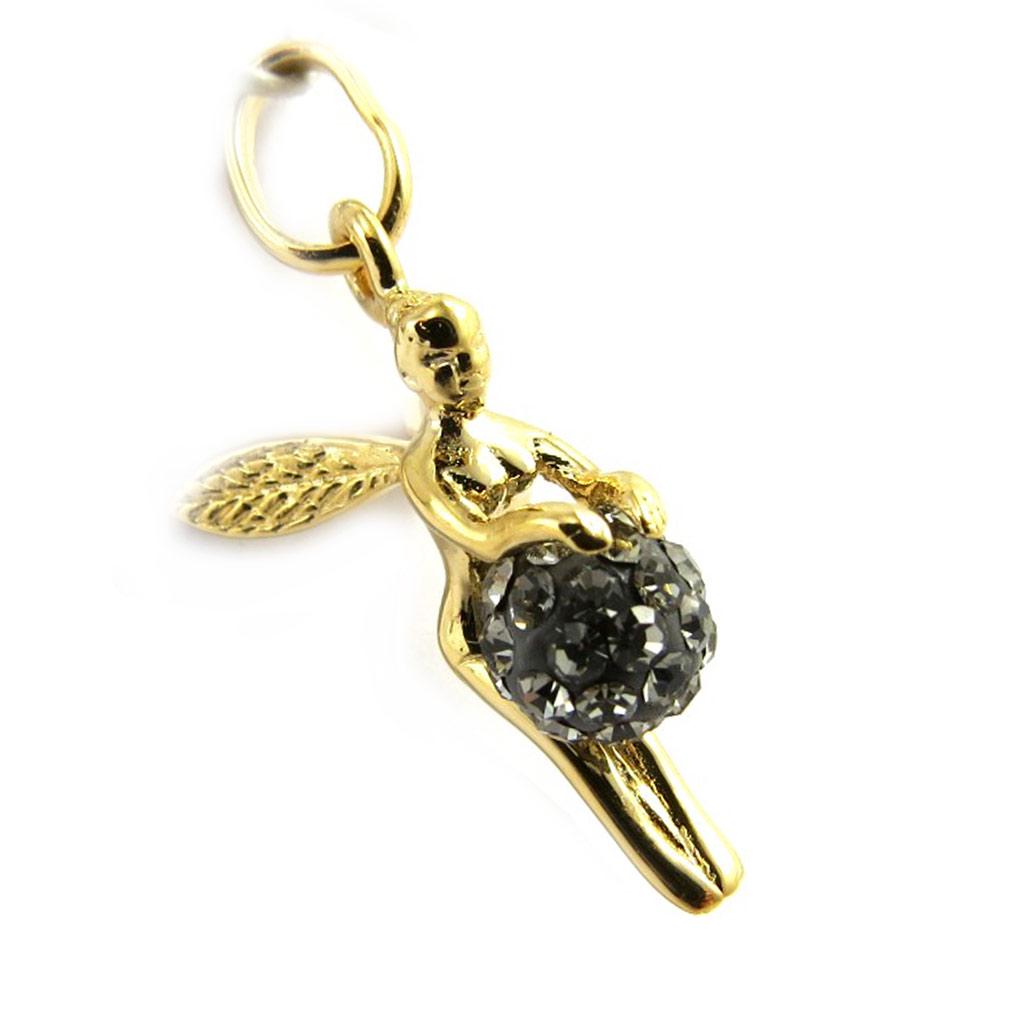 Les Trésors De Lily [L9755] - Gold Plated Pendant 'Tinkerbell' Grey (crystal) - 16x17 Mm