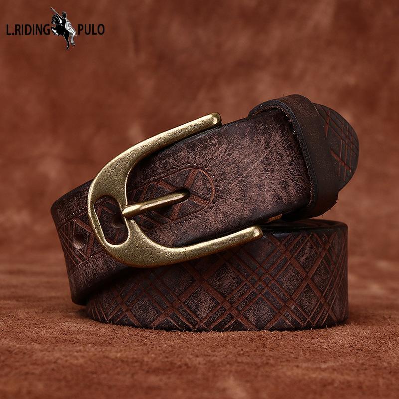 Men's Leather Belt Thickened and Extra Thick Personality Diamond Embossed Genuine Cattlehide Leather Surface Retro Casual Belt