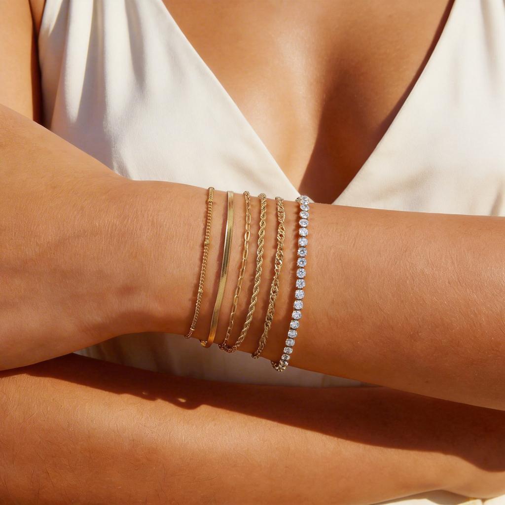 Stainless Steel Chain Bracelets Non Tarnish Dainty Ball Herringbone Bead Chain Stackable Bracelet Women's Party Jewelry