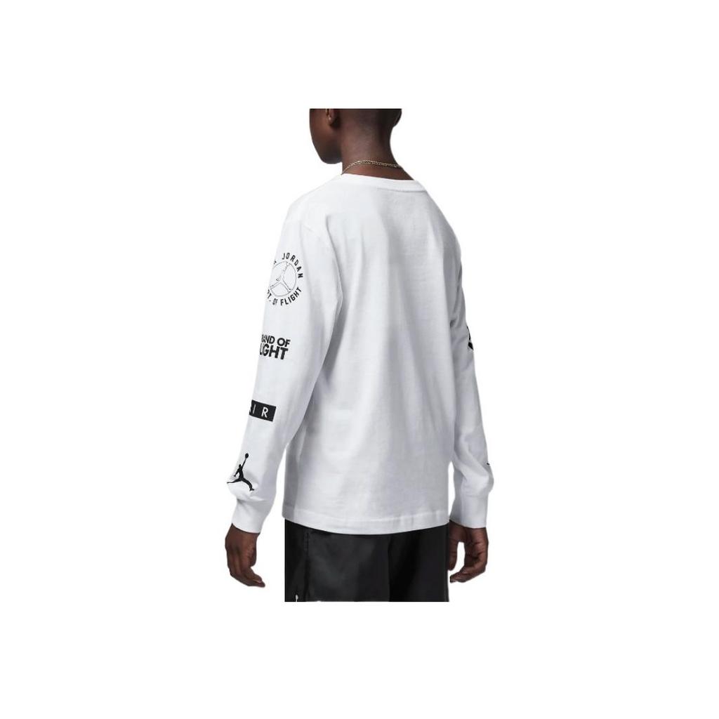 Jordan Pattern Print Crew Neck Casual Pullover Long Sleeve T-Shirt Kids Tops White FB1611-100