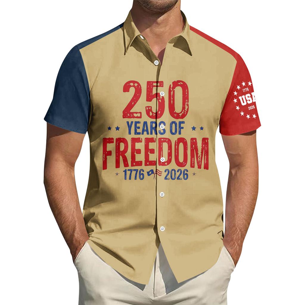 Men's Independence Day Printed Collared Top Men's Casual Sports Short-Sleeve Shirt
