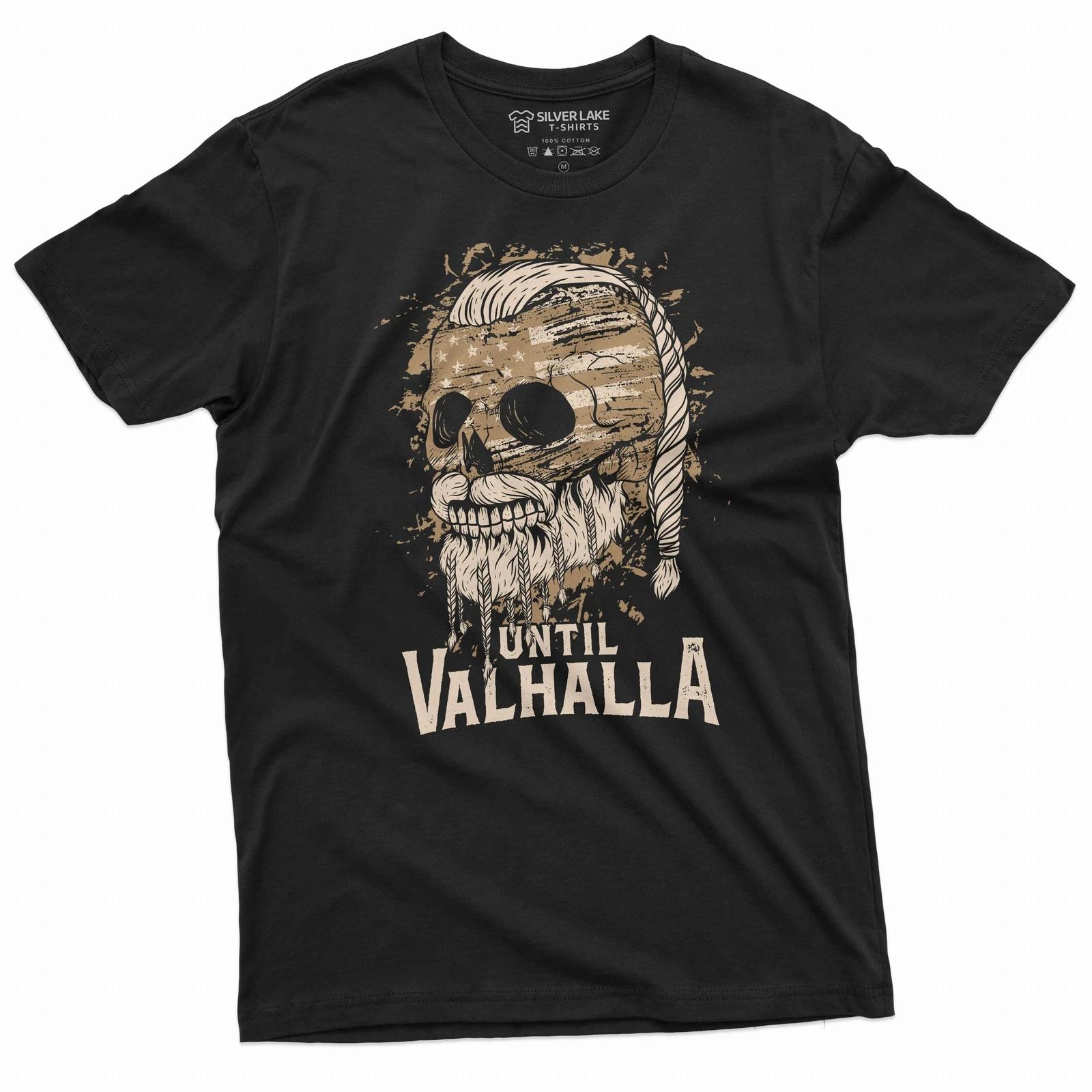 Men s Valhalla Warrior T-shirt until Valhalla skull USA flag patriotic shirt XL