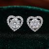 925 Sterling Silver Heart Stud Earrings with D Color VVS Moissanite, Halo Design Hypoallergenic Jewelry for Women