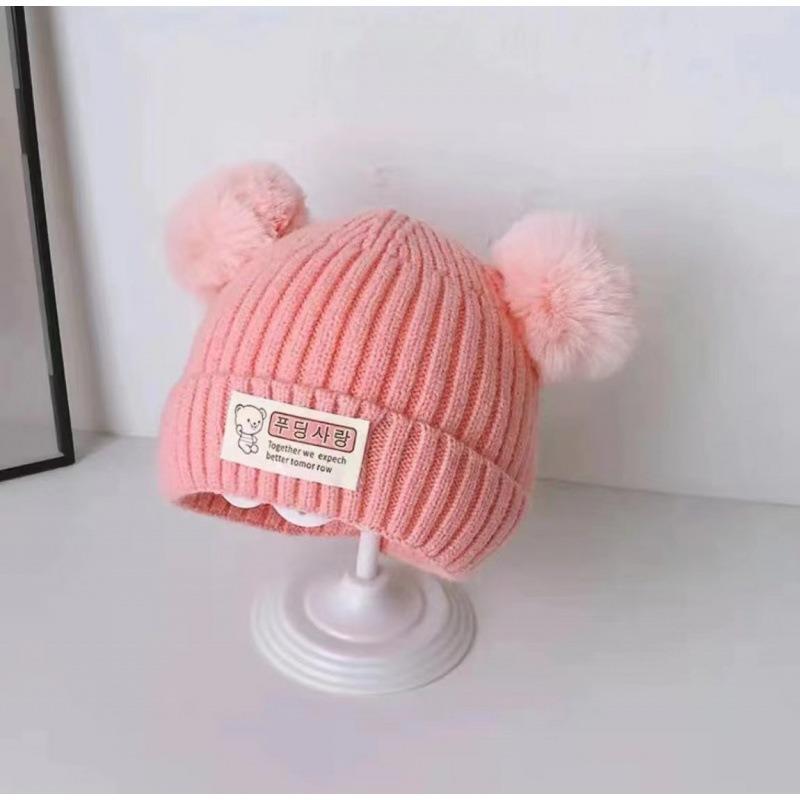 Cappellino invernale per neonato berretto a forma di orso coreano cappello invernale in lana a maglia per bambini berretto tinta unita cappello invernale per neonato con paraorecchie
