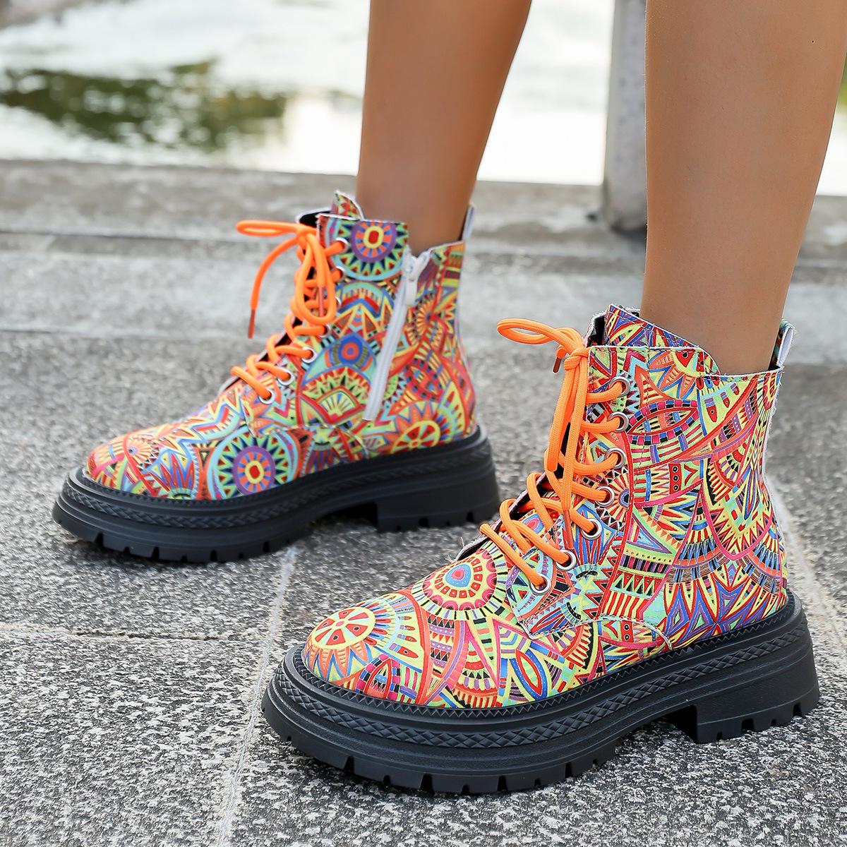 

2025 Autumn/Winter European & American Floral Ankle Boots - Plus Size Women s Fashion Boots Size 41