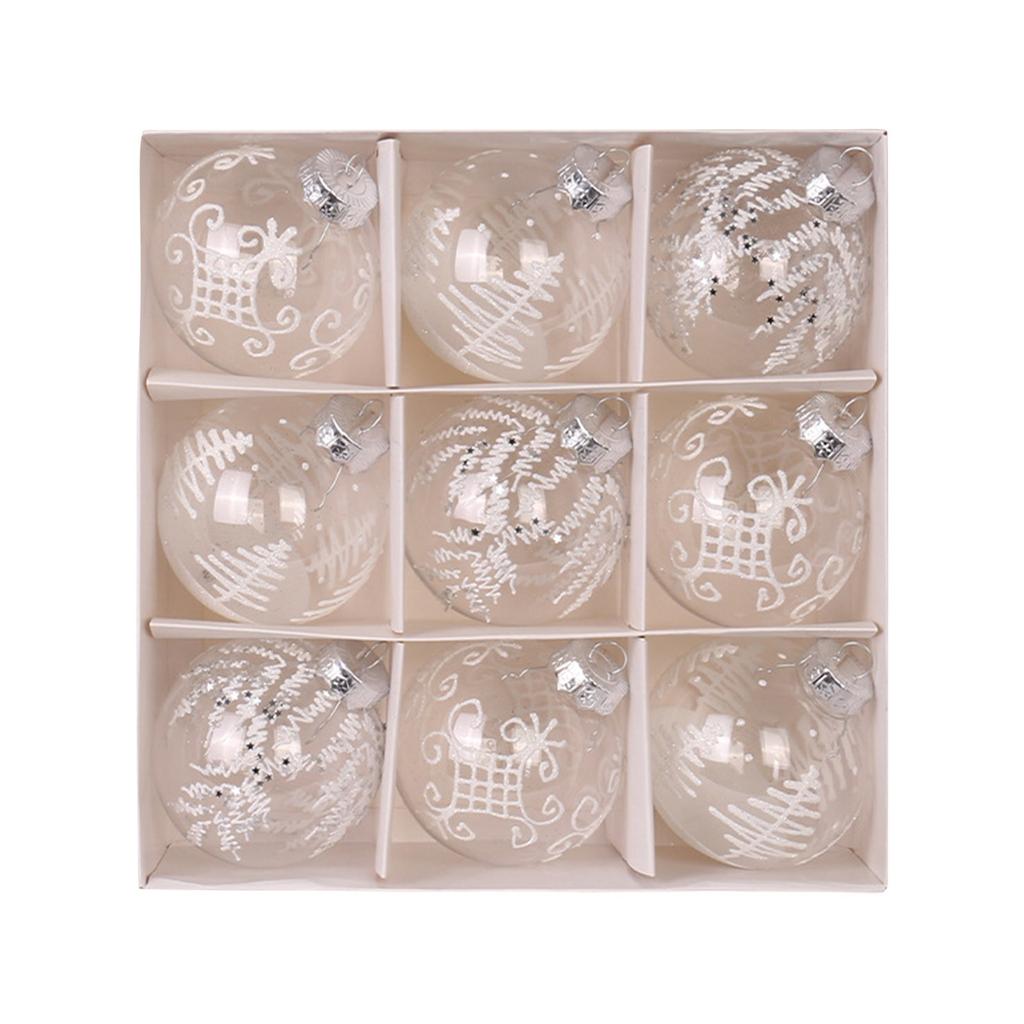 Christmas Decorations 8cm Exquisite PET Transparent Painted Christmas Ball Gift Box Window Christmas Tree Pendant Ball