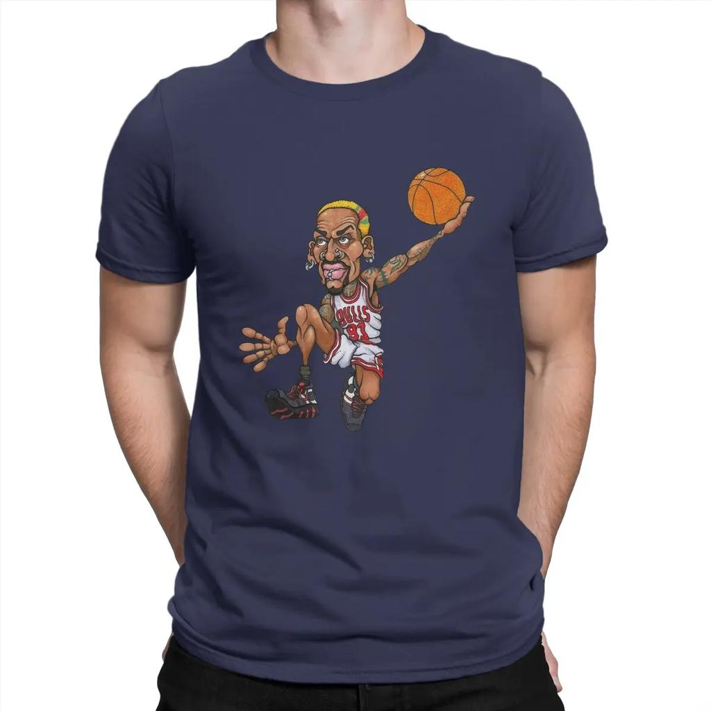 Summer men's cartoonized Rodman character print 100% pure cotton round-neck short-sleeved T-shirt Unique birthday gift top