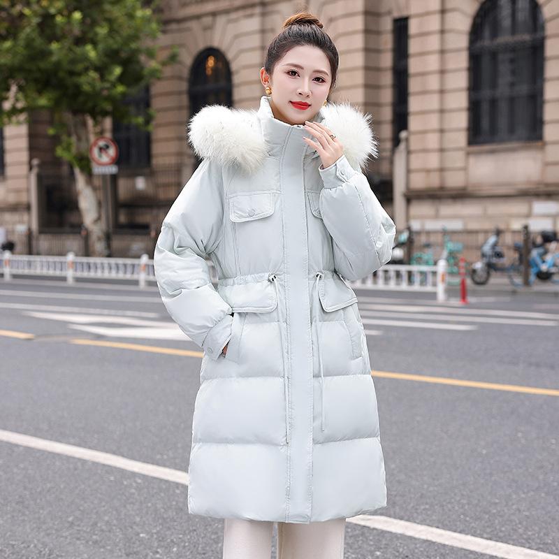 High-end hooded down jacket women's medium and long winter waist slim and thin fox fur collar white duck down jacket