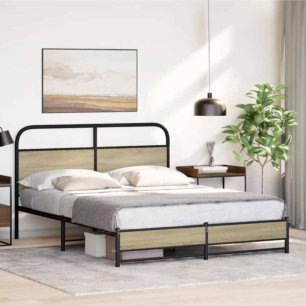 Metal Bed Frame without Mattress Sonoma Oak Finish 160x200 cm