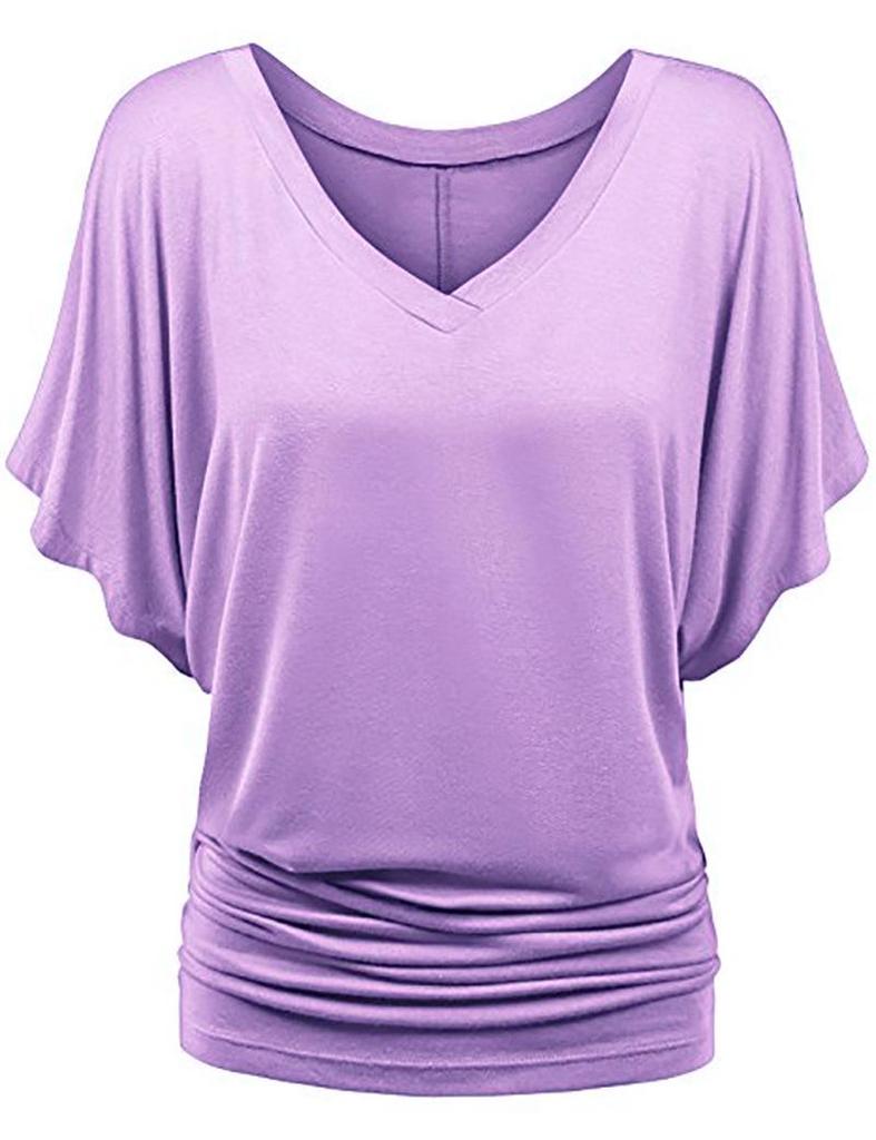 Plus Size Women's V-Neck Batwing Sleeve T-Shirt - A1375