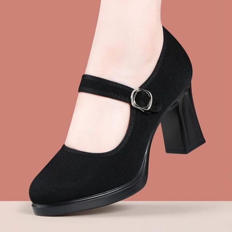 Fashion Classic Women Shave Pumps Spring Buckle Strap Increasing Heightening Casual Shoes Fashion Dress Round Toe High Heels Women Shoes