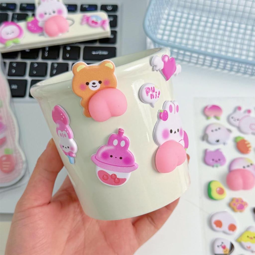 Cute 3D Squishy Butt DIY Diary Sparkly Girl Cell Phone 3D Reward Stickers of Stickers, Stickers, Decor, Decorations, (Set 2)