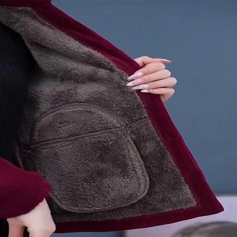 2025 New Style Corduroy Jacket for Middle-aged Women: Autumn/Winter Long Sleeve Versatile Top