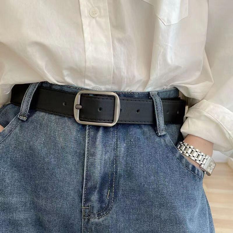 

Minimalist Sophisticated Jeans Belt For Young Adults Featuring Pin Buckle In Dual Colors Black Silvery