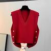 Spring Autumn New Women's Loose Outer Wear Knitted Vest V Neck Solid Color Minimalist Fashion Sweater Gilet Top