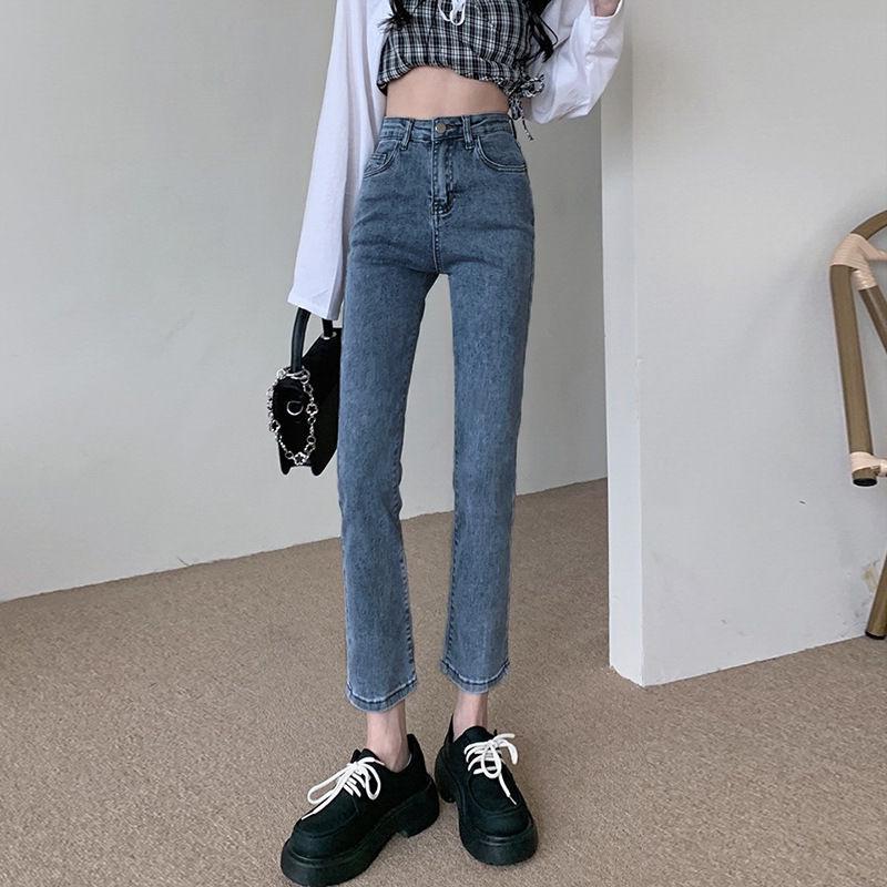2025 Women's High-Waisted Straight-Leg Jeans, Versatile Korean Style, Loose & Slimming Nine-Point Fit for Spring & Fall