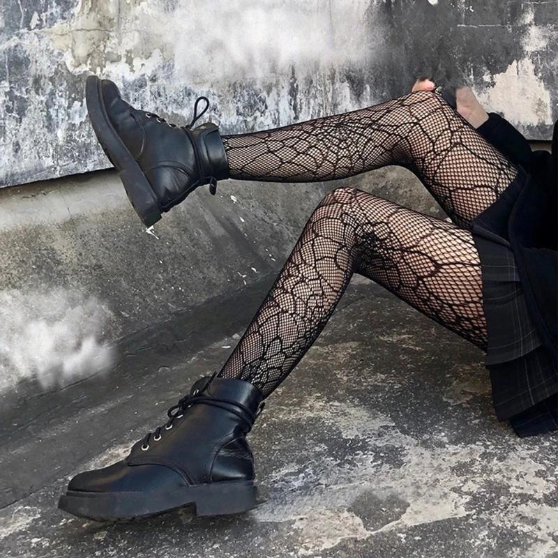 Dunkle Gothic-Strumpfhose G Sexy Netzstrümpfe aus schwarzer Seide, Spinnennetz, hohle Strümpfe, Sommer-Strumpfhose mit dünnem Muster