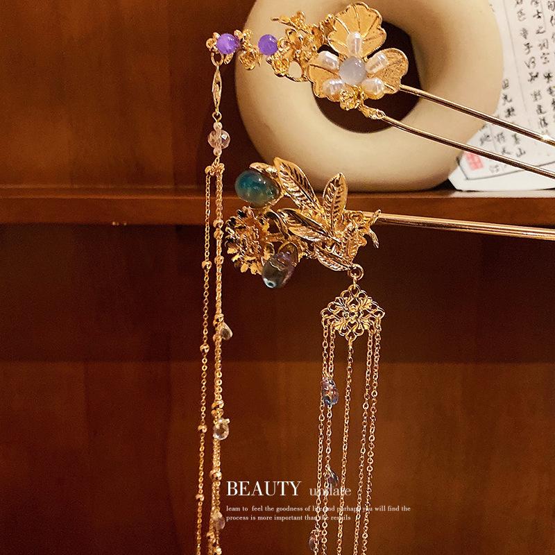Changyue Ember Ming same diamond-encrusted crystal flower fringed hairpin personalized super fairy hairpin antique Hanfu hair accessories