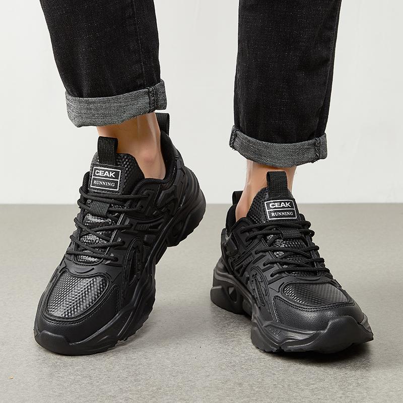 Herren Sportschuhe mit dicker Sohle Einfarbig Höhenvergrößernd Verschleißfest Rutschfest Lässige Laufschuhe für alle Jahreszeiten