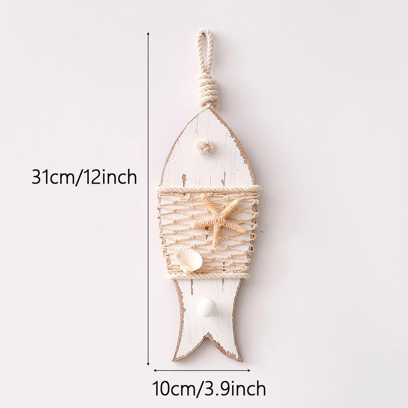 1pc Creative Mediterranean Fish Pendant Wood Carving Figurine Ocean Theme Accessories Shell Wall Hanging Home Decoration