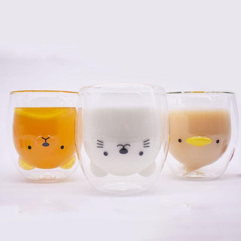300ml Creative Double Wall Glass Mug Cute Beer Milk Coffee Cup Bear Cat Dog Animal Double-layer Glass Mug Valentine's Day Gift