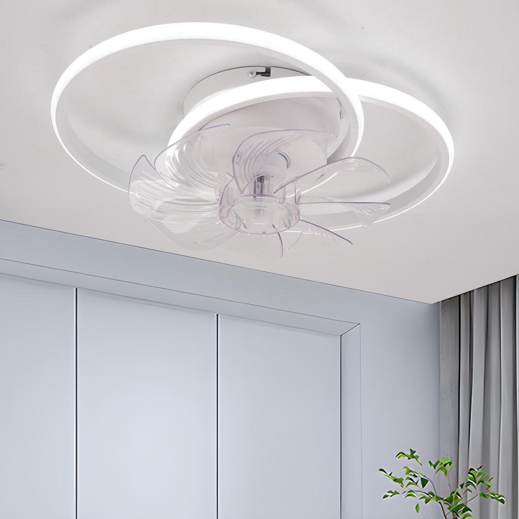 Deckenventilator mit zwei Ringen, LED-Licht und Fernbedienung, 85-265V, App-kompatibel