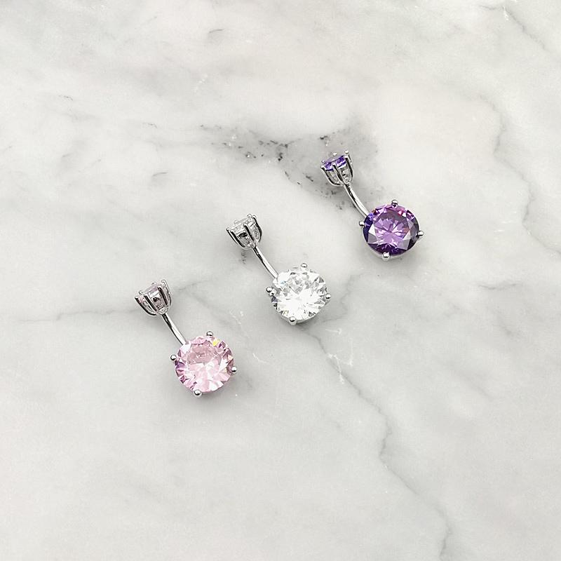 WMPR007 Runder Zirkon Bauchnabelpiercing 925 Sterling Silber Bauchnabelring für Damen Körperschmuck Luxuriöser Hochzeits-Bauchnabelring