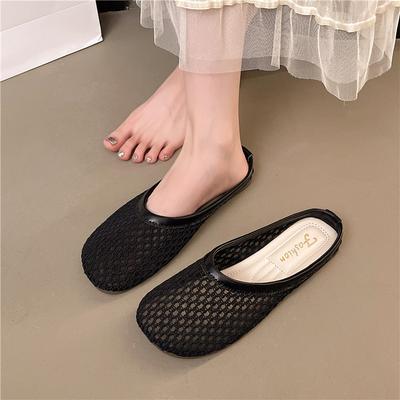 Netz-Halbschuhe Damen Sommerbekleidung 2025 Baotou hohl flache Schuhe bedecken Füße Damen Freizeitschuhe