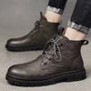 Fashion Boots Men's New Trendy British Style High Top Men's Shoes Casual Black Soft Soled Workwear Leather Boot Waterproof Boots for Men