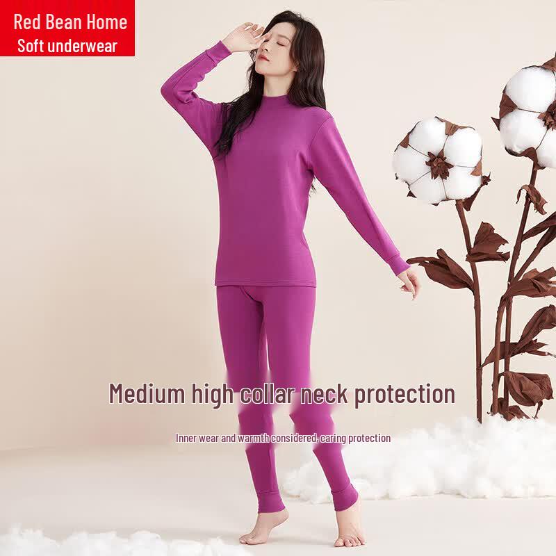 Hodo Women's Pure Cotton Mock Neck Thermal Underwear Set