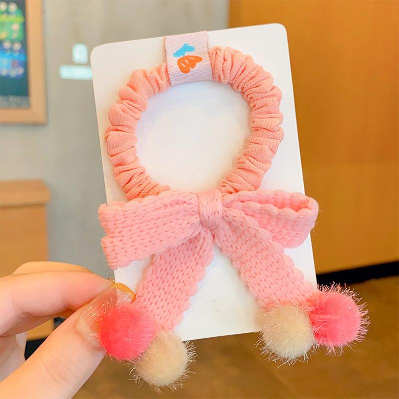 1PCS Cute Plush Small Ball Knitted Bow Girls Kids Elastic Hair Bands Children Hair Ties Princess Hair Accessories Baby Headwear