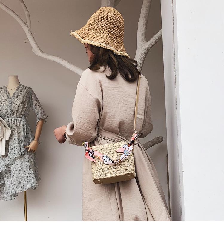 SCIONE Straw Small Bag Female New Summer Forest Woven Silk Scarf Fairy Bucket Bag Girl Messenger Beach Bag