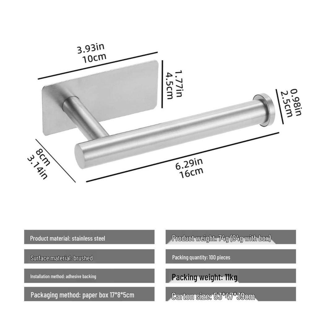 Väggmonterad pappershanddukshållare i rostfritt stål utan spik för badrum