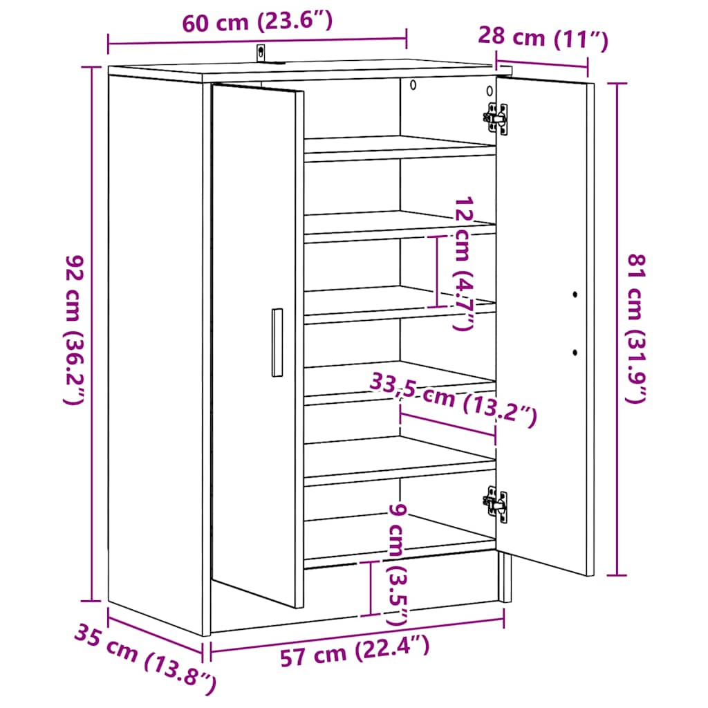 Shoe Cabinet with Rustic Wood Look 60 x 35 x 92 cm Engineered Wood