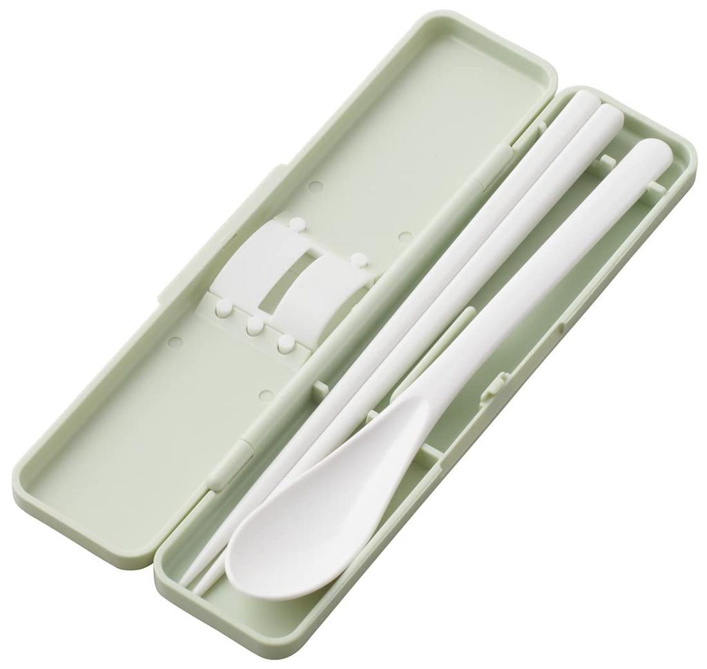 Skater Chopsticks and Spoon Bento Combo Made In Dull Set, Box, Adult, Antibacterial, Set, 18cm, Quiet, Japan, Green, CCS3SAAG-A