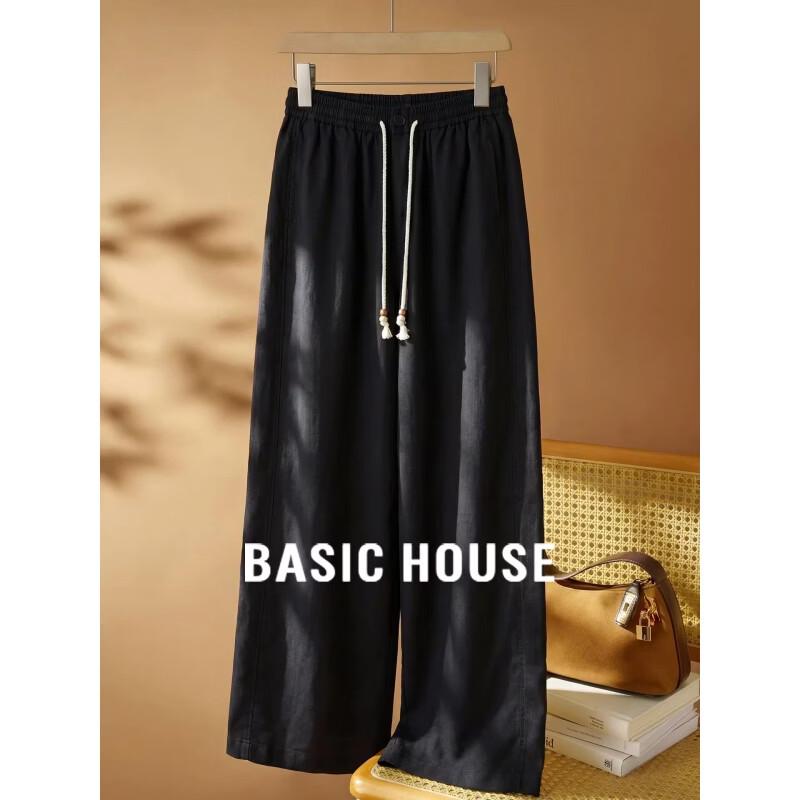 Basic House Women s Tencel-Linen Blend Drawstring High-Waist Pants