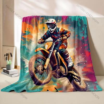 Multi-size Abstract Motocross Design Pattern Blanket Flannel Material Soft Warm for All Seasons Home Outdoor Camping Picnics RV