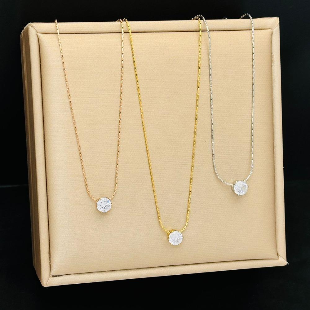 Luxury Fashion Stainless Steel Gold Color 6-claw Heart Zircon Pendant Necklace for Women Exquisite Does Not Fade Collar Jewelry