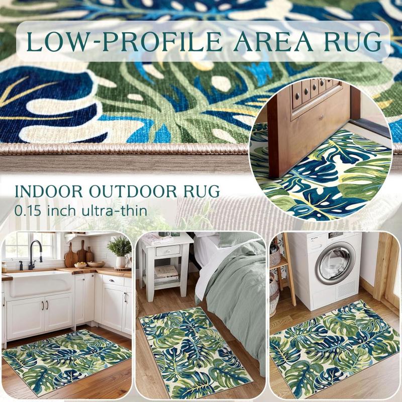 Tropical Green Leaf Welcome Floor Mat - Bohemian Slip-resistant Washable Indoor/Outdoor Entrance Rug for Home Decoration