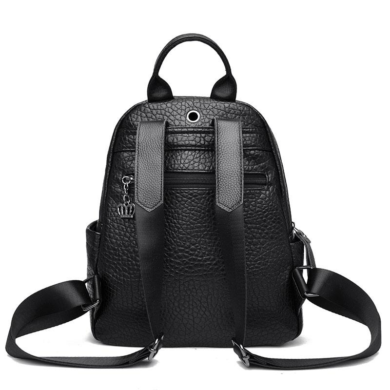 2023 The Newest Fashionable PU Leather Women Shoulder Backpack Simple Soft Large Capacity School Bag Leisure With Big Pocket